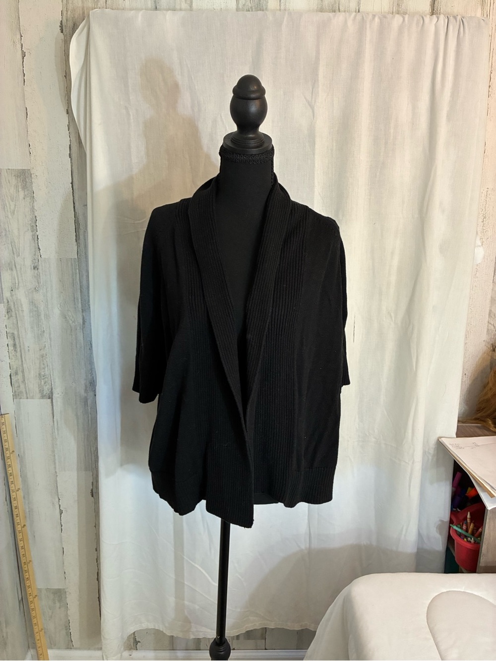 croft & barrow Black Open-Front  short sleeve Shawl Collar Cardigan